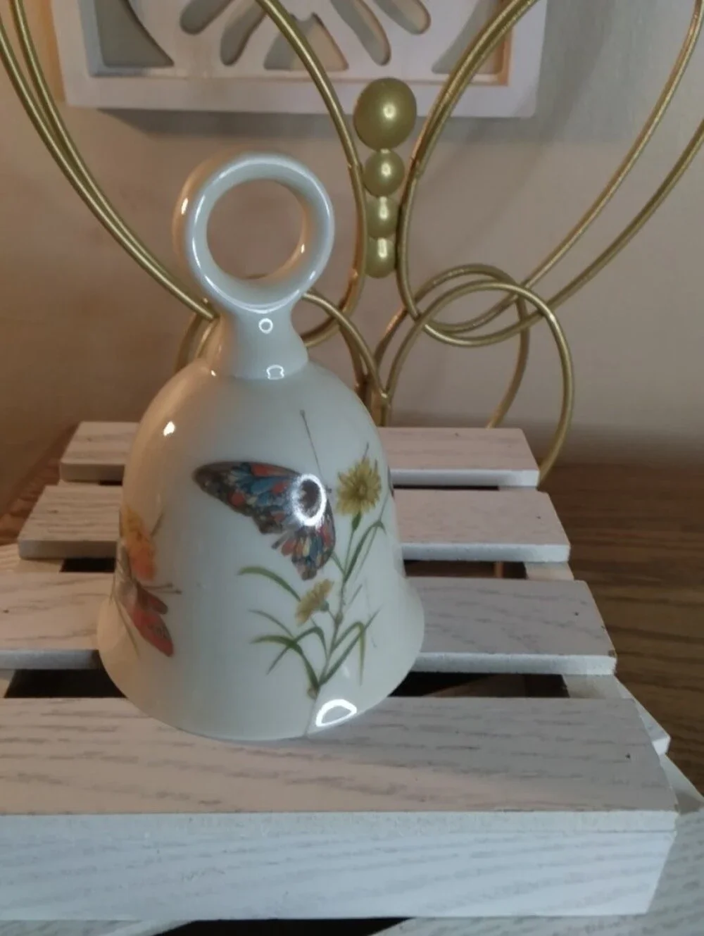 Porcelain Butterfly Floral Bell and Vases - White